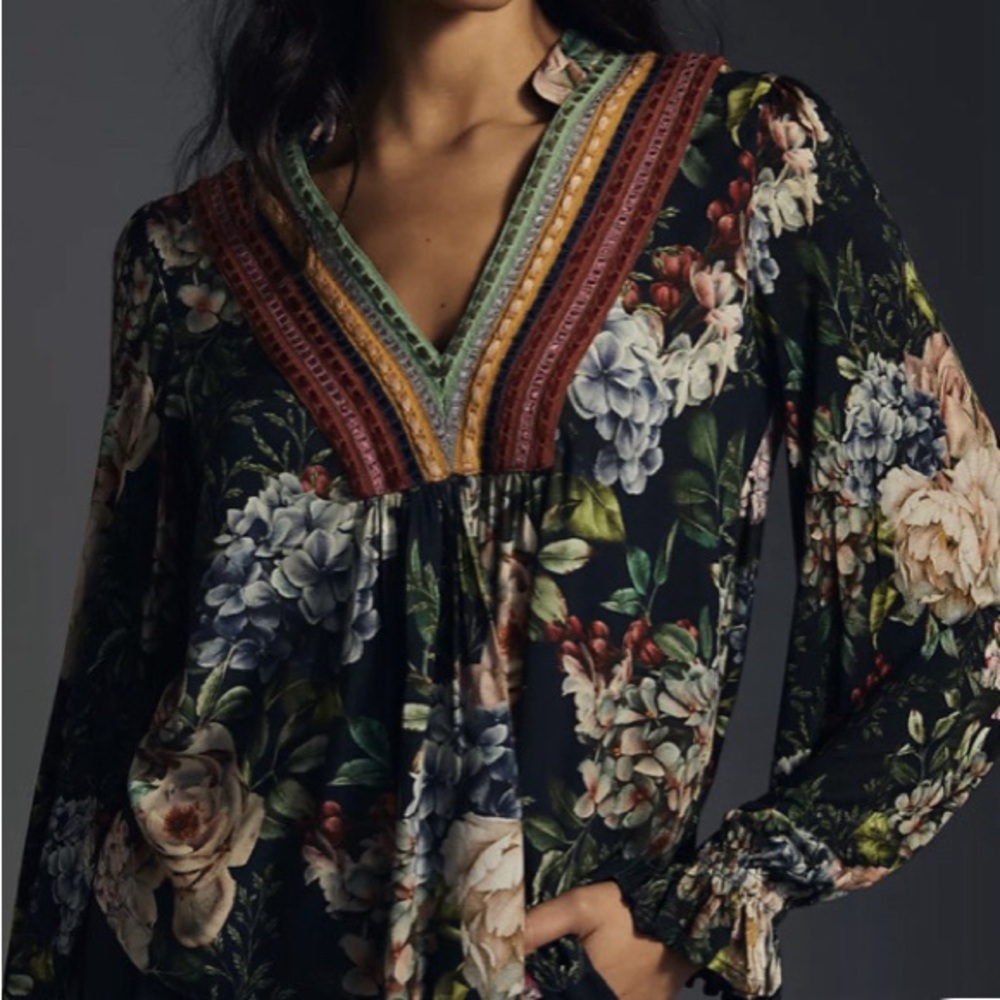 Bl^ank blank London Anthropologie floral blouse $118 small petite EUC